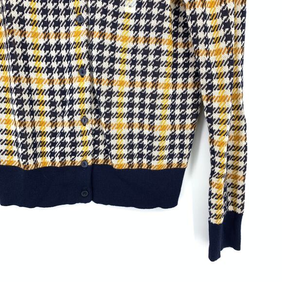 Ann Taylor Crew Neck Cardigan Sweater Womens Size Medium Navy Gold Plaid NEW - Picture 4 of 7